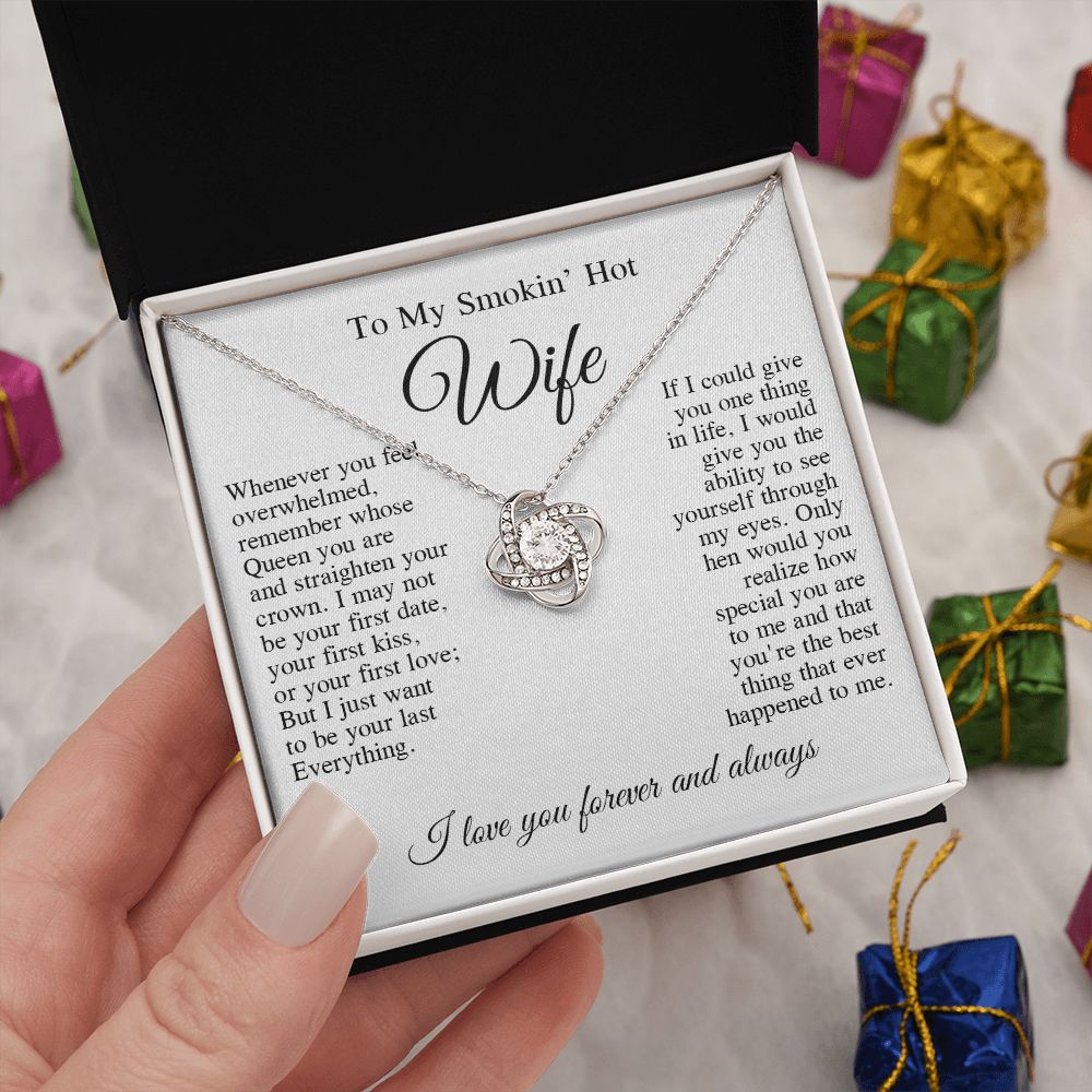 To My Beautiful Wife Necklace, Wedding Anniversary Jewelry for Women, Anniversary Gifts For Wife From Husband To My Wife Necklace Message Card and Necklace Gift Box Gift Box Styles on Birthday, Wedding, Anniversary, Valentine Love knot Thang