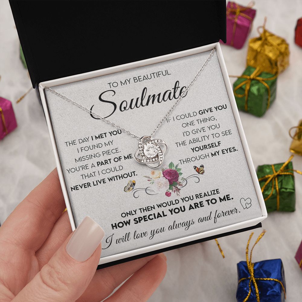 Personalized Valentine Gift For Wife, To My Soulmate Necklace For Women, Soulmate Jewelry, To My Wife Necklace From Husband, Necklace Custom Name Message Card and Gift Box Styles on Birthday, Christmas, Wedding, Anniversary Love knot Thang