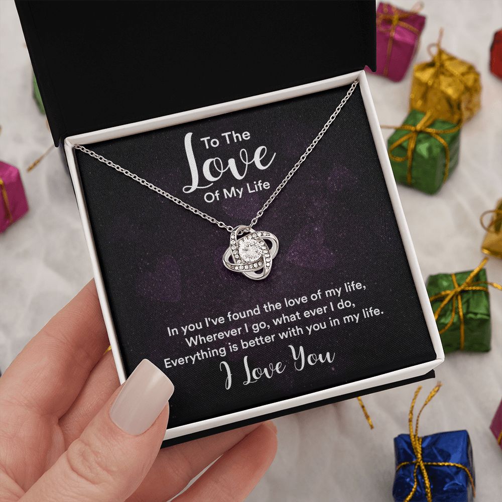 Couples Gifts, To the Love of My Life Necklace Love Knot Special Gift, Wedding Anniversary Jewelry For Wife From Husband, Wife Birthday From Husband, To My Soulmate Message Card and Gift Box styles On Birthday, Christmas, Anniversary  Love knot Thang