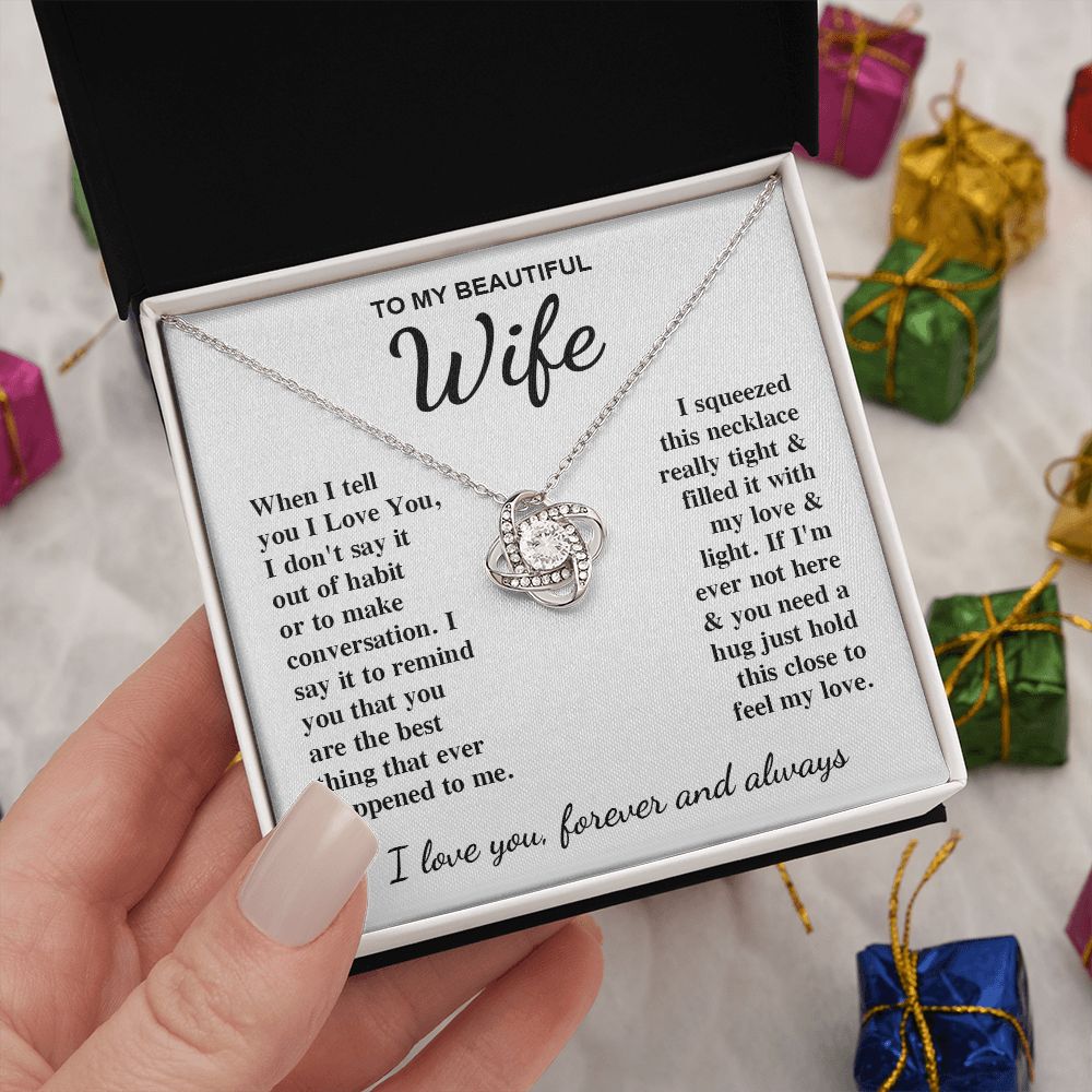 To My Beautiful Wife Necklace Gift for Her, Soulmate for Wife Birthday Gifts from Husband, Anniversary for Women, Soulmate Gifts, Message Card and Necklace Gifts Box Gift Box Styles on Birthday, Wedding, Anniversary, Valentine Love knot Thang