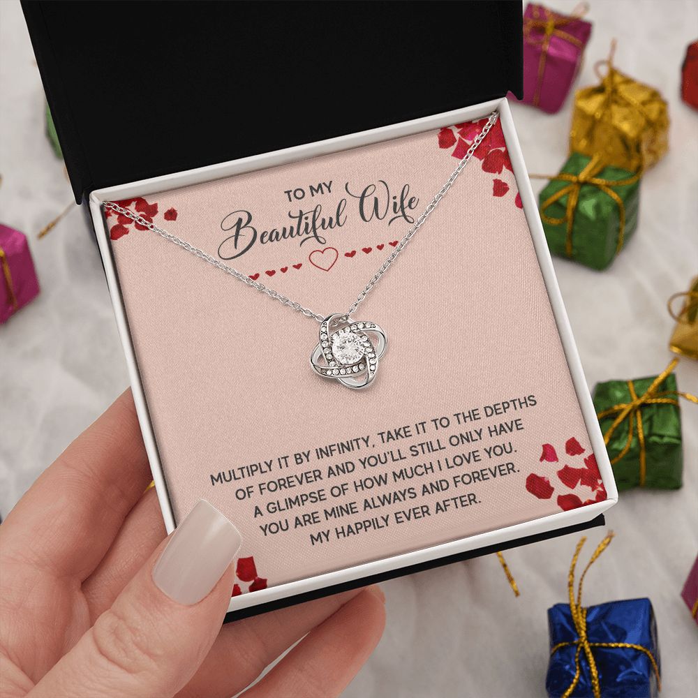 Couples Gifts, To My Beautiful Wife Necklace Gifts From Husband, Wedding Anniversary Jewelry For Wife From Husband, Wife Birthday From Husband, To My Soulmate Message Card and Gift Box styles On Birthday, Christmas, Anniversary  Love knot Thang