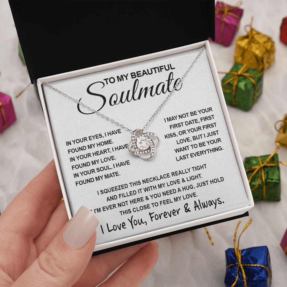 To My Beautiful Soulmate Necklace, Soulmate Jewelry For Women, Wife Necklace From Husband, Wife Birthday Gifts Necklace For Wife, Soulmate Gifts For Her, To My Future Wife Necklace Soulmate Love knot Thang