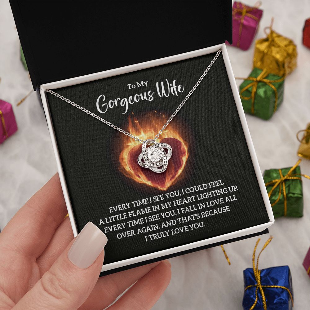 Couples Gifts, To My Gorgeous Wife Necklace Gifts From Husband, Wedding Anniversary Jewelry For Wife From Husband, Wife Birthday From Husband, To My Soulmate Message Card and Gift Box styles On Birthday, Christmas, Anniversary  Love knot Thang