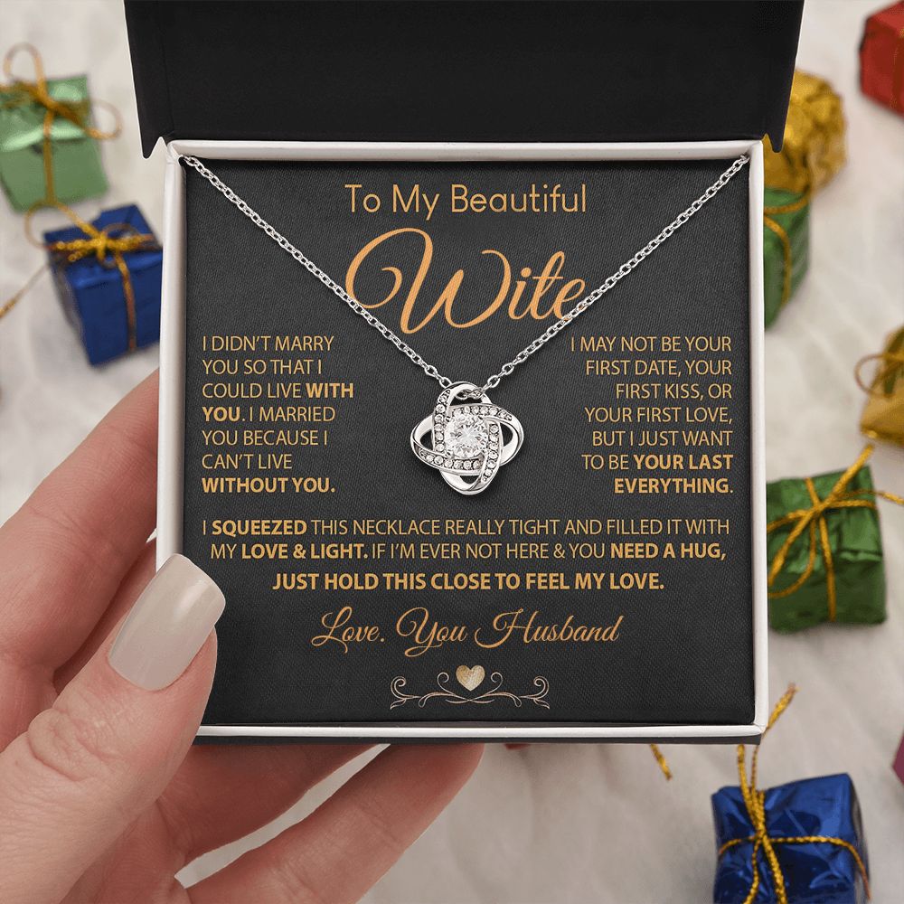 My Beautiful Soulmate Necklace Future Wife Gifts, Promise Necklace For Her, Fiance Gifts For Her, Valentine Gifts For Future Wife With Message Card Box LED, Soulmate Necklace For Women, To My Wife Necklace Love knot Thang