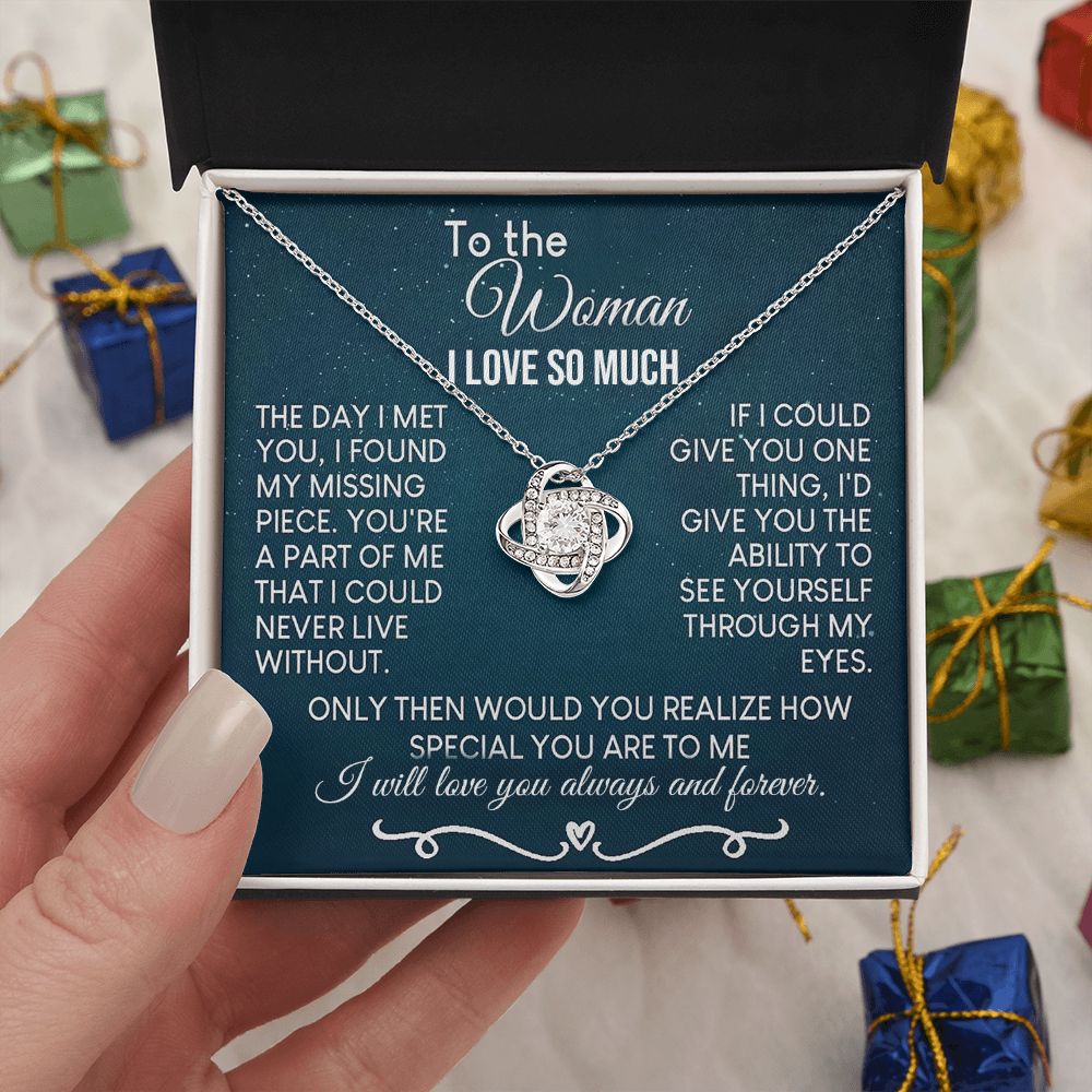 To The Woman Necklace Future Wife Gifts, Promise Necklace For Her, Fiance Gifts For Her, Valentine Birthday Gifts For Future Wife With Message Card Box LED, Soulmate Necklace For Women, To My Wife Necklace Love knot Thang