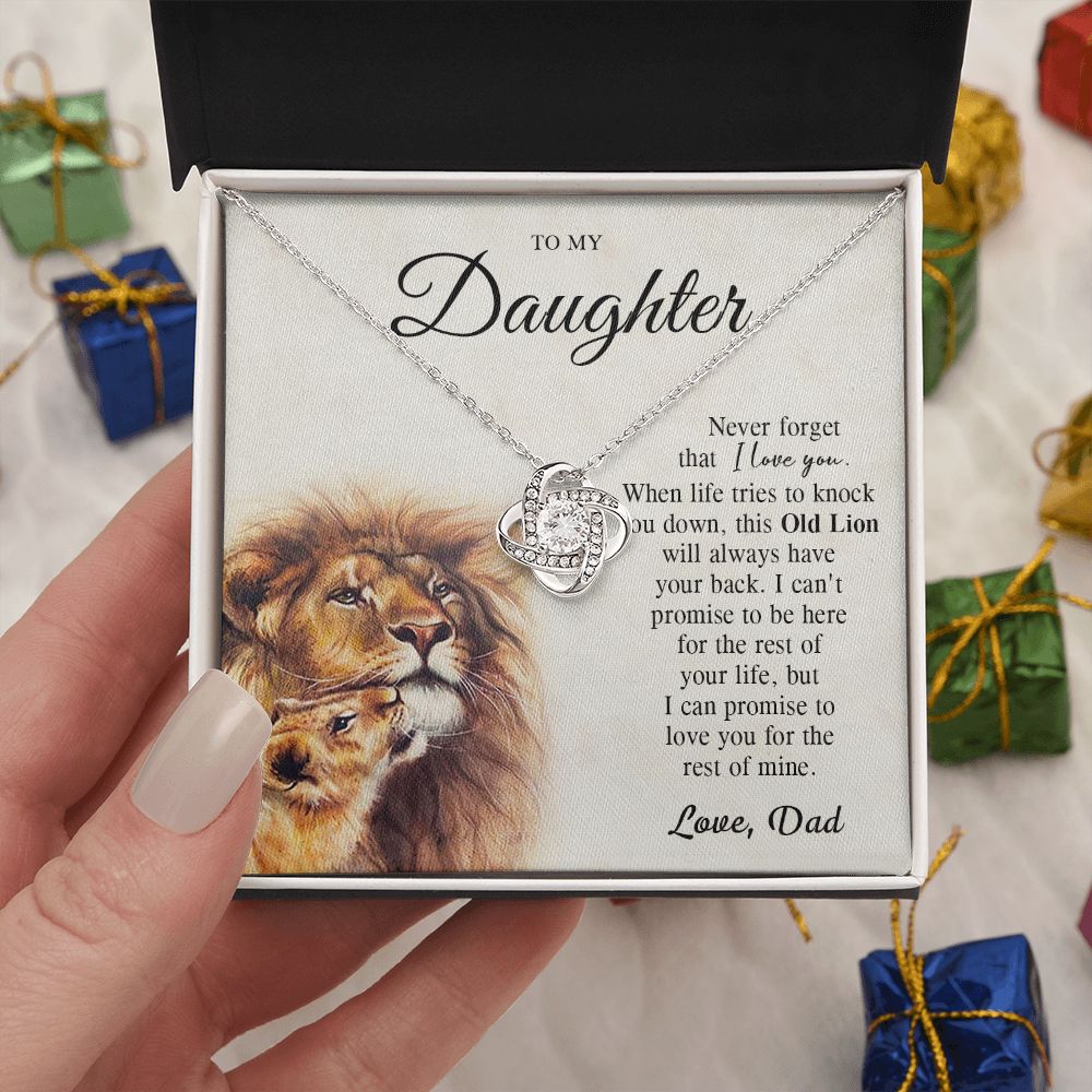 To My Daughter Gifts From Lion Dad, Father Daughter Gift, Daughter Necklace From Dad, Dad And Daughter, Necklace Gifts From Dad To Daughters, Lion Daughter Necklace, Necklace Message Card and Gift Box Styles on Birthday, Christmas, Valentine LOVE KNOT