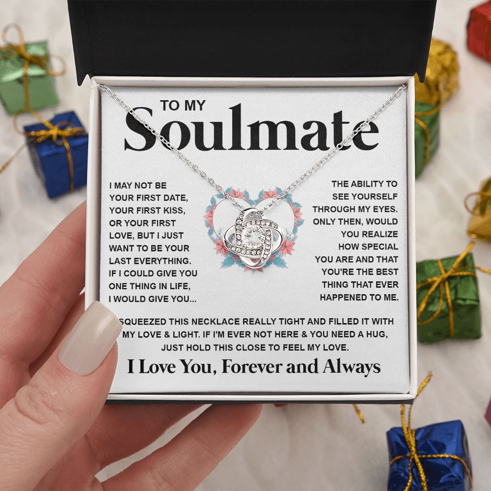 Couples Gifts Necklace To My Soulmate Necklace Valentine Christmas Jewelry Romantic Gifts For My Wife Pendant Jewelry with Message Card and Box Necklaces for Women Valentines Day Happy Anniversary Wedding Present Love knot Thang