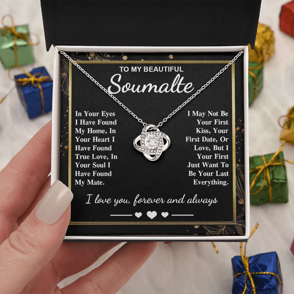 To My Beautiful Soulmate Necklace Gift, Soulmate for Wife Valentine Gifts from Husband, Wedding for Women, Soulmate Gifts, Message Card and Necklace Gifts Box Gift Box Styles on Birthday, Wedding, Anniversary, Valentine Love knot Thang