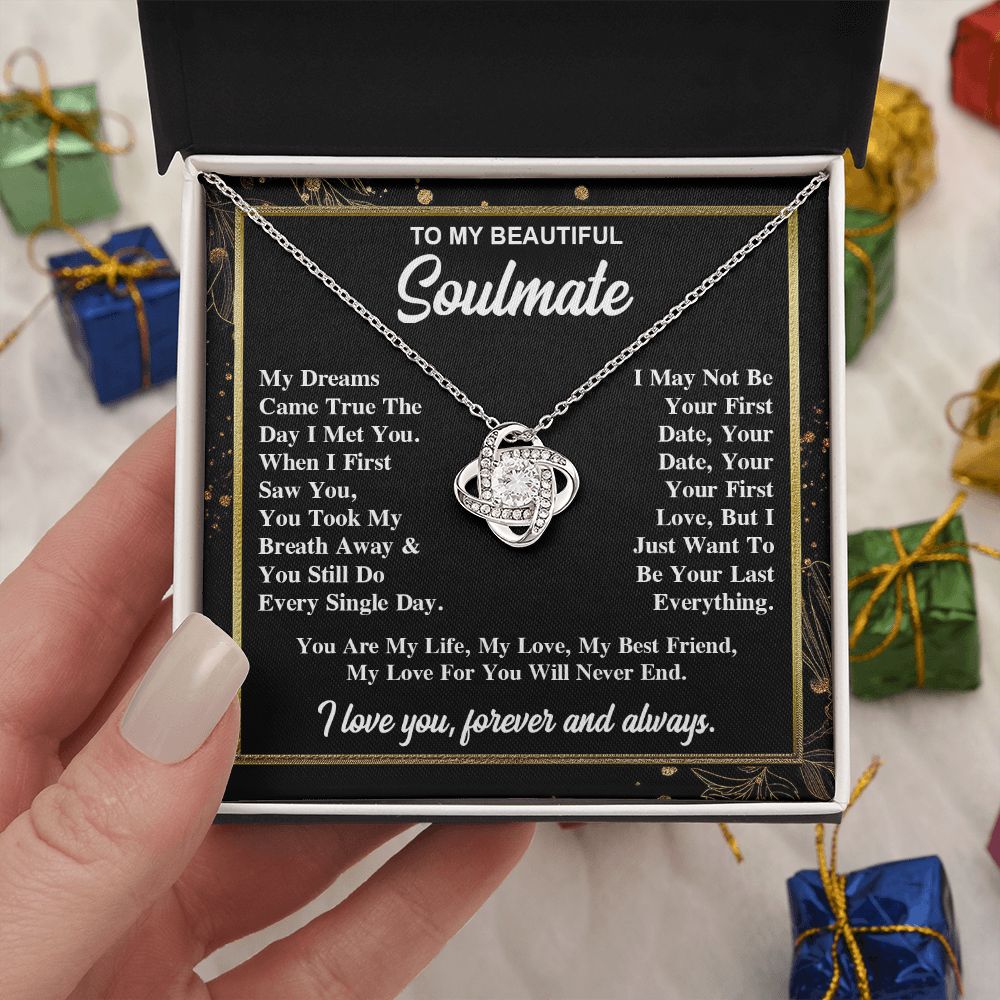 To My Soulmate Necklace Gift for Her, Soulmate Necklace, Necklaces for Wife from Husband, Birthday To My Wife Necklace, Soulmate Gifts, Necklace Message Card and Gift Box Styles on Birthday, Wedding, Anniversary, Valentine Love knot Thang