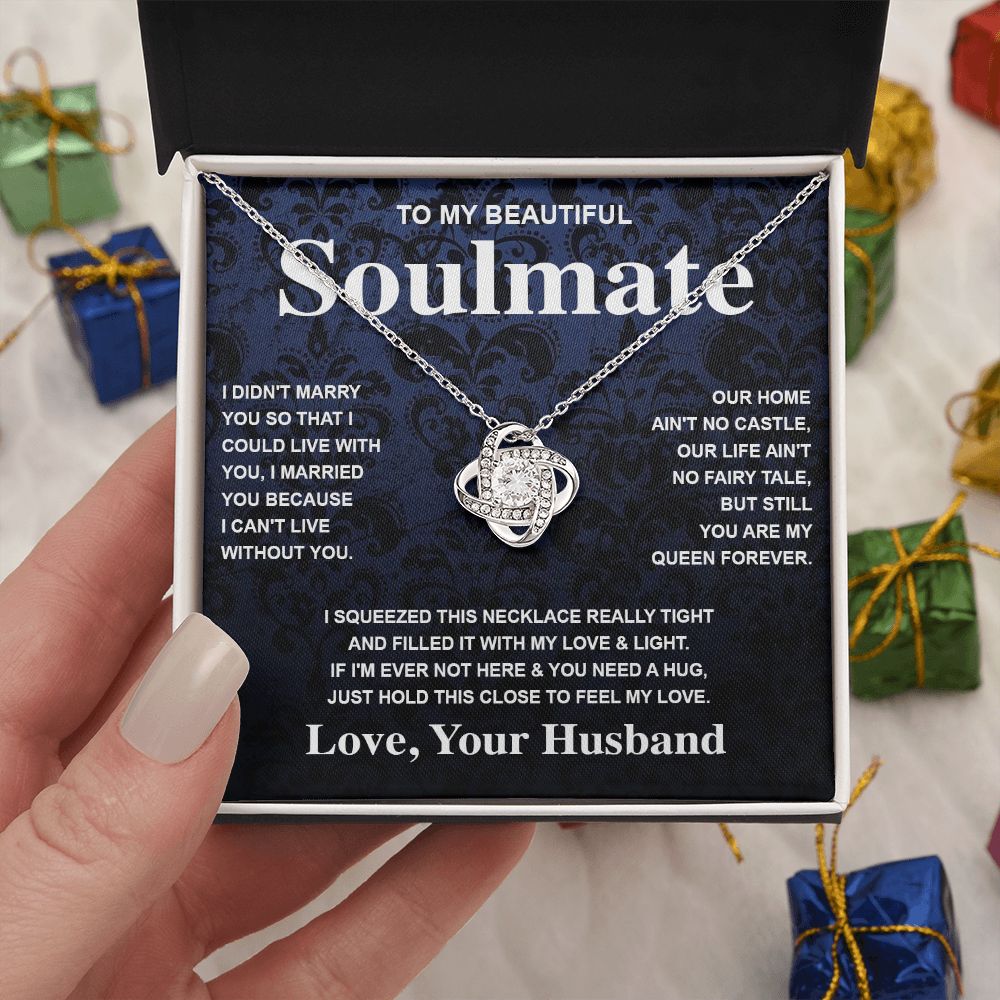 Soulmate Necklace Gift From Husband To My Badass Wife Valentines Day Anniversary Jewelry with Message Card and Gift Box. Gift for Wife. Necklace Gift Set for Wife Message Card and Necklace Gifts Box Gift Box Styles Love knot Thang