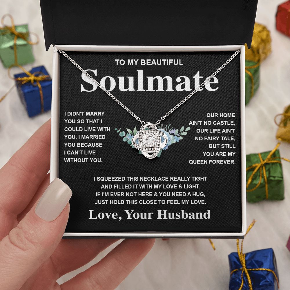 Soulmate Necklace Gift From Husband To My Badass Wife Pendant Valentines Day Anniversary Jewelry with Message Card and Gift Box. Gift for Wife. Necklace Gift Set for Wife Love knot Thang