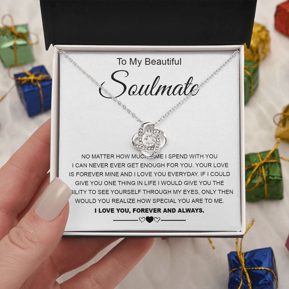 To My Beautiful Soulmate Necklace Valentine Gifts for Wife Gifts from Husband, Wife Anniversary Gifts, Gifts for Wife, Message Card and Necklace Gift Box Gift Box Styles on Birthday, Wedding, Anniversary, Valentine Love knot Thang
