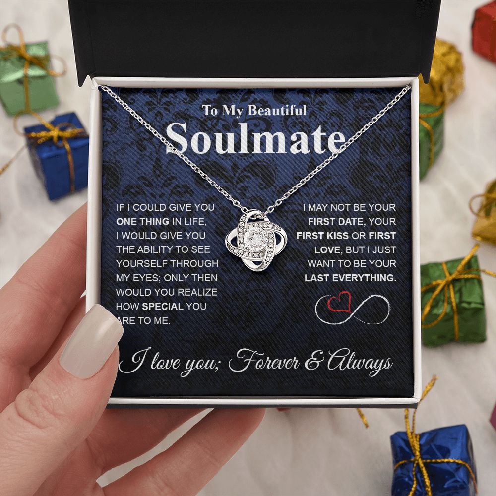 To My Beautiful Soulmate Necklace My Last Everything, Promise Necklace For Her, Fiance Gifts For Her, Wedding Gifts For Future Wife With Message Card Box LED, Soulmate Necklace For Women, To My Wife Necklace Love knot Thang