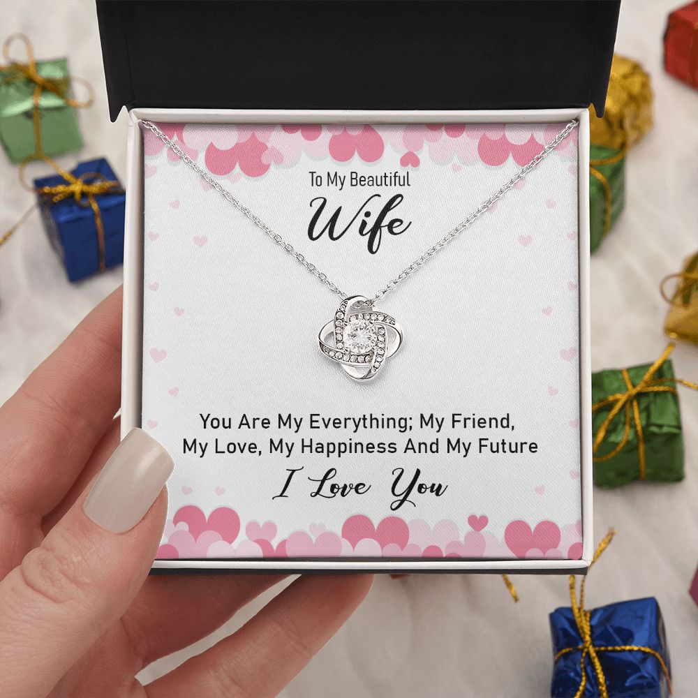 Couples Gifts Necklace To My Beautiful Wife Necklace Gifts For My Wife, I Love You, Love Knot Meaningful Necklace Message Card and Gift Box Styles on Birthday, Christmas, Anniversary Love knot Thang