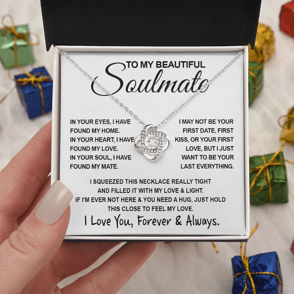 To My Beautiful Soulmate Necklace, Soulmate Jewelry For Women, Wife Necklace From Husband, Wife Birthday Gifts Necklace For Wife, Soulmate Gifts For Her, To My Future Wife Necklace Soulmate Love knot Thang