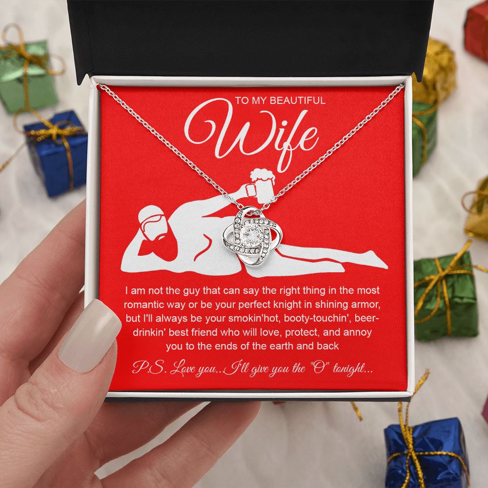 To My Beautiful Wife Necklace For Women, Funny Gifts For Girlfriend,Valentine Presents For Girlfriend, Best Birthday Meaningful Gift Ideas For Wife, Women Romantic Jewelry For Her Anniversary Message Card and Gift Box Styles Love knot Thang
