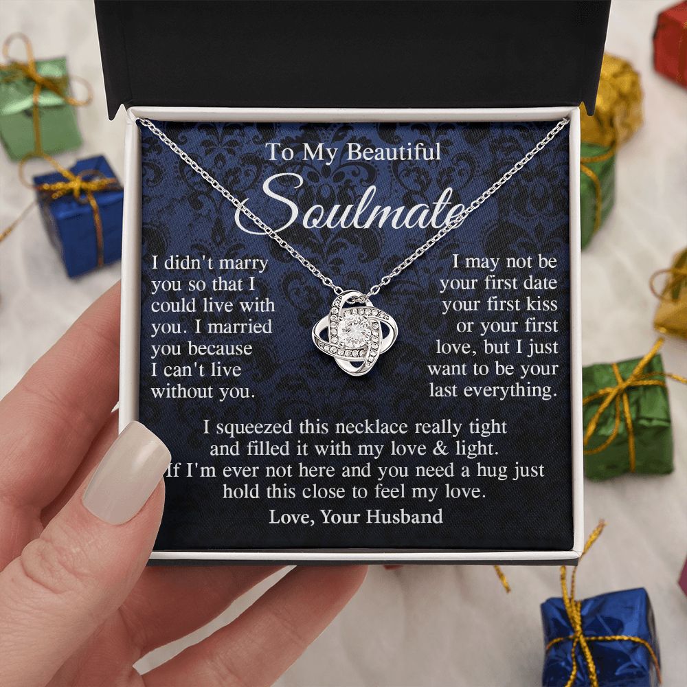 Soulmate Necklace Gift From Husband, Anniversary Romantic Gifts for Wife from Husband, Soulmate Valentine Gifts Message Card and Necklace Gifts Box Gift Box Styles on Birthday, Wedding, Anniversary, Valentine Love knot Thang