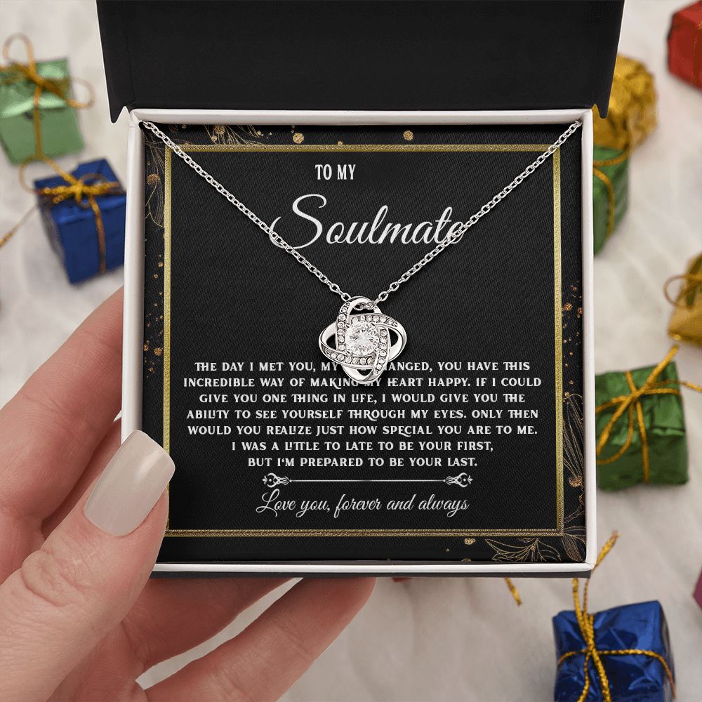 To My Soulmate Necklace, Necklaces For Wife from Husband, Soulmate Necklace to My Beautiful Wife, Necklace For Soulmate with Message Card and Necklace Gift Box Gift Box Styles on Birthday, Christmas, Wedding, Anniversary, Valentine Love knot Thang