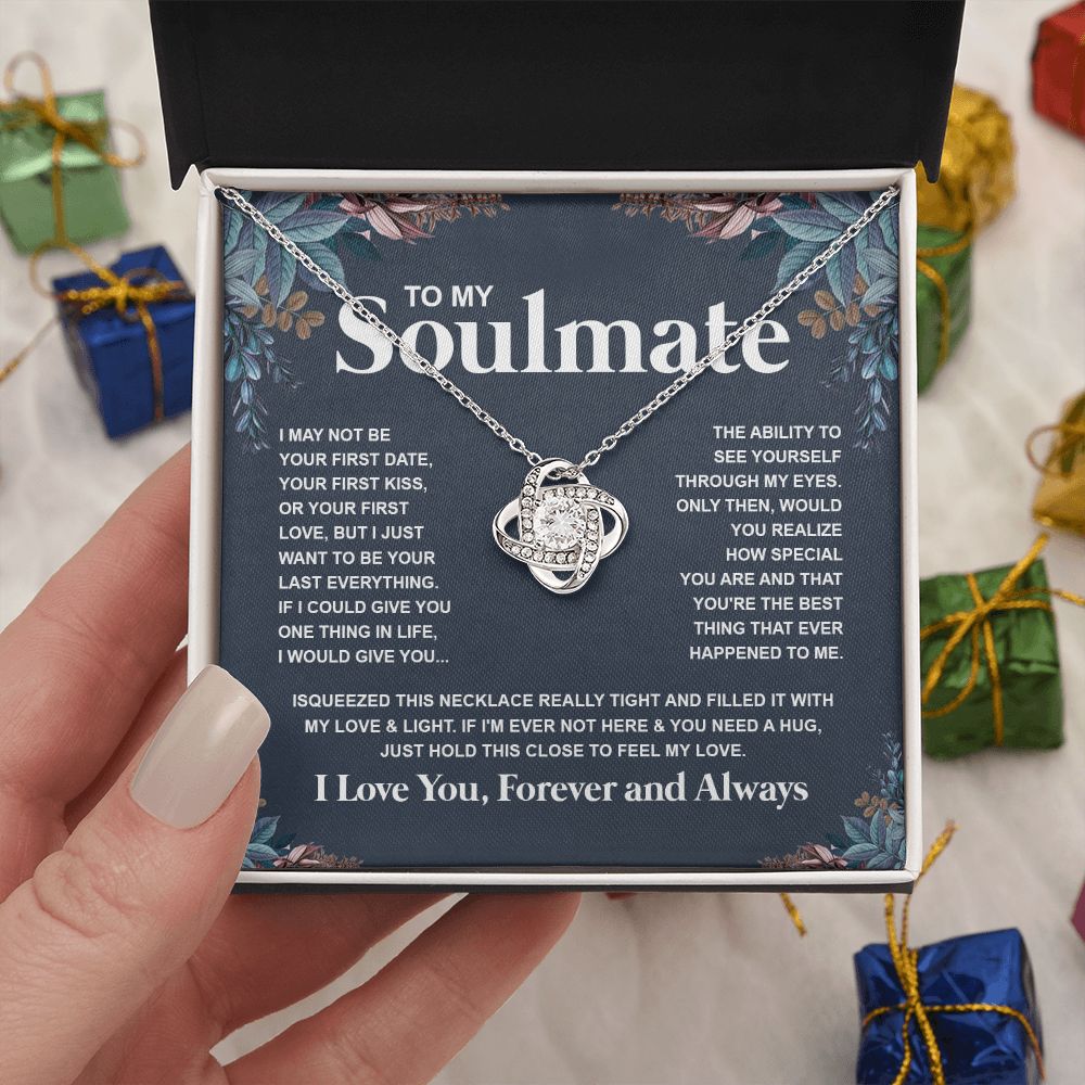 Couples Gifts Necklace To My Soulmate Necklace Anniversary Valentine Jewelry Romantic Gifts For My Wife Pendant Jewelry with Message Card and Box Necklaces for Women Valentines Day Happy Anniversary Wedding Present Love knot Thang