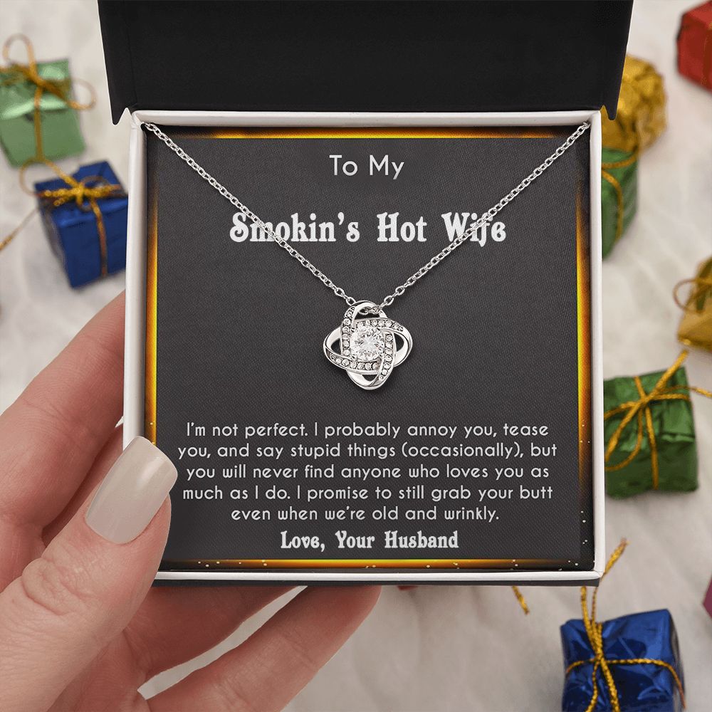 to My Smokin Hot Wife Necklace Future Wife Gifts, Promise Necklace For Her, Fiance Gifts For Her, Valentine Birthday Gifts For Future Wife With Message Card Box LED, Soulmate Necklace For Women, To My Wife Necklace Love knot Thang