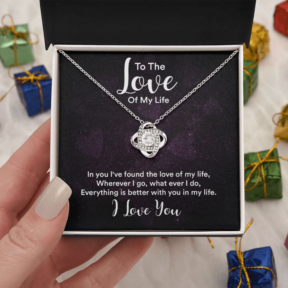 Couples Gifts, To the Love of My Life Necklace Love Knot Special Gift, Wedding Anniversary Jewelry For Wife From Husband, Wife Birthday From Husband, To My Soulmate Message Card and Gift Box styles On Birthday, Christmas, Anniversary  Love knot Thang
