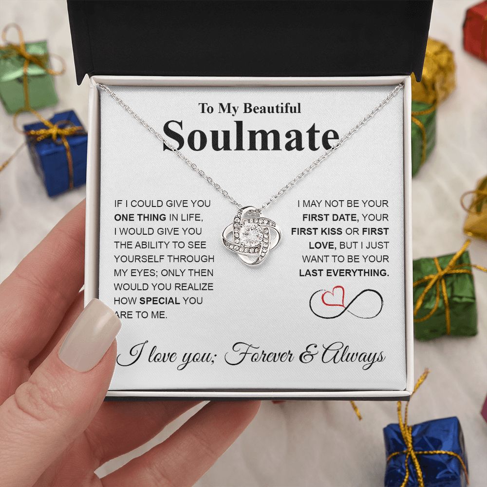 To My Beautiful Soulmate Necklace My Last Everything, Promise Necklace For Her, Fiance Gifts For Her, Valentine Gifts For Future Wife With Message Card Box LED, Soulmate Necklace For Women, To My Wife Necklace copy Love knot Thang