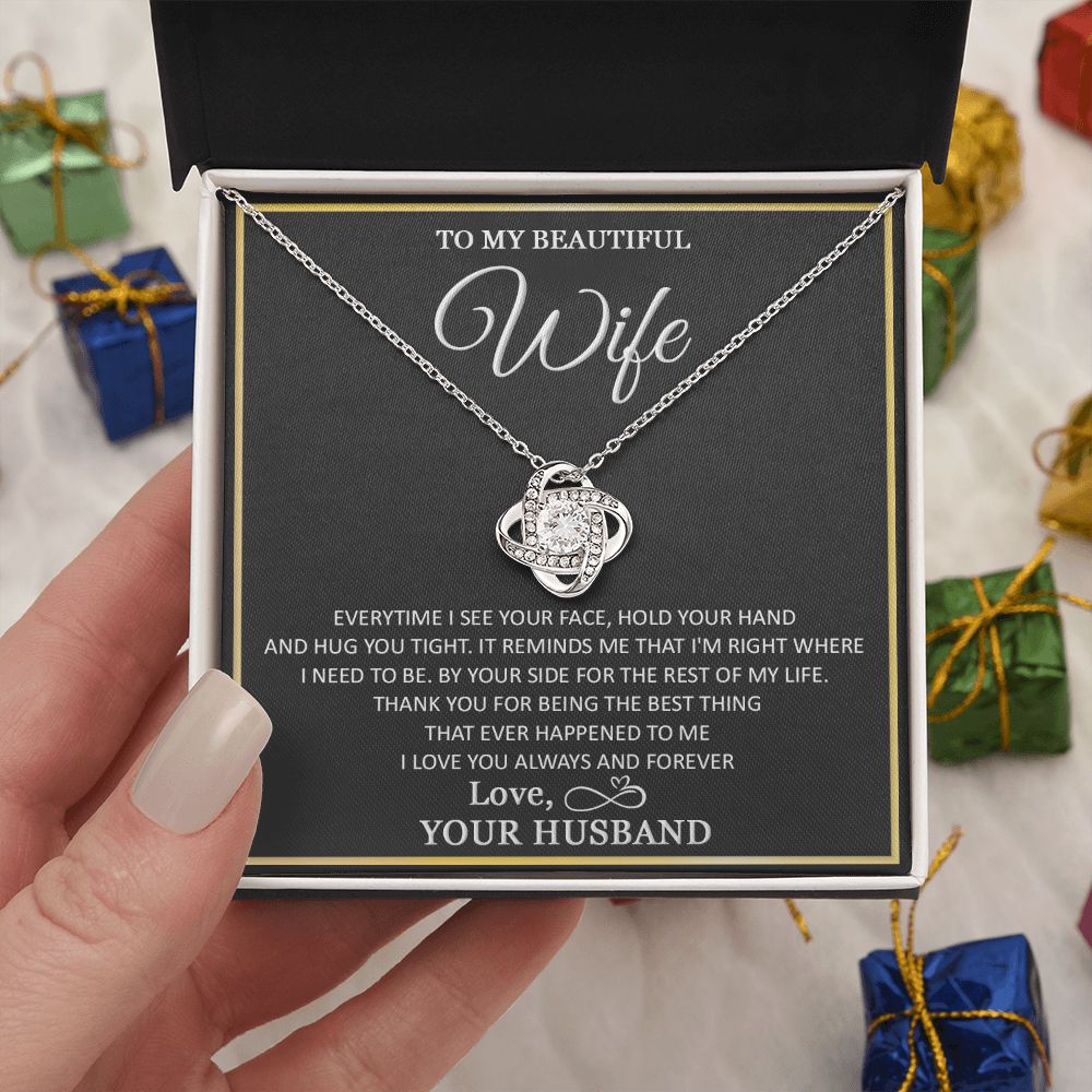 To My Wife Necklace, Necklace For Wife From Husband, To My Soulmate Necklace, Girlfriend Necklace, Soulmate For Wife, Beautiful Soulmate, Necklace Custom Name Message Card and Gift Box Styles on Birthday, Christmas, Wedding, Anniversary Love knot Thang