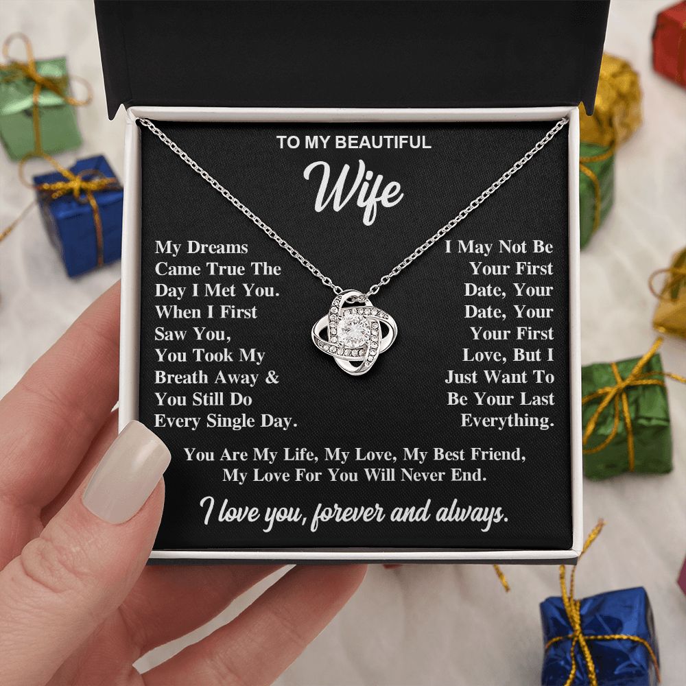 To My Wife Necklace Gift for Her, Soulmate Jewelry, Necklaces for Wife from Husband, Anniversary, To My Wife Necklace, Soulmate Gifts, Necklace Message Card and Gift Box Styles on Birthday, Wedding, Anniversary, Valentine Love knot Thang