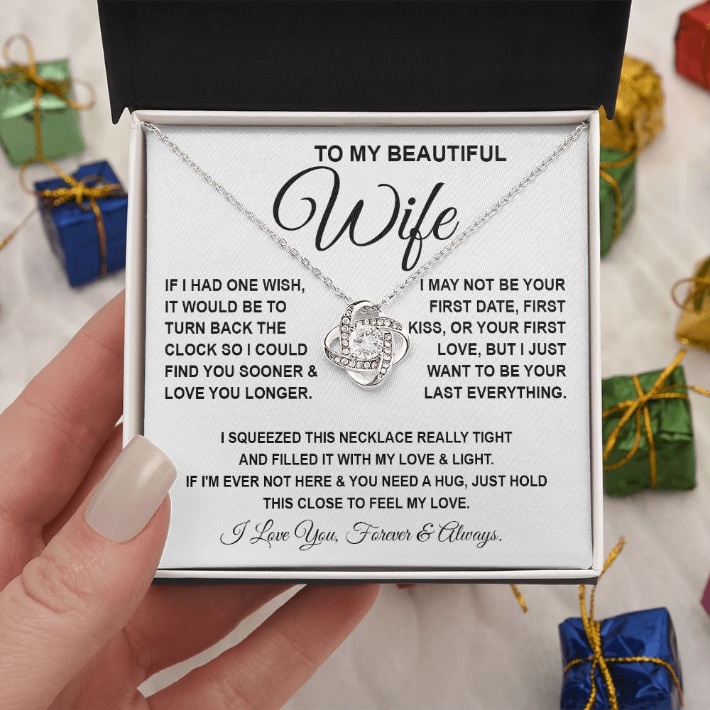 To My Beautiful Wife Necklace, Soulmate Jewelry For Women, Wife Necklace From Husband, Soulmate Gifts For Her, To My Future Wife Necklace Message Card and Necklace Gift Box Gift Box Styles on Birthday, Wedding, Anniversary, Valentine Love knot Thang