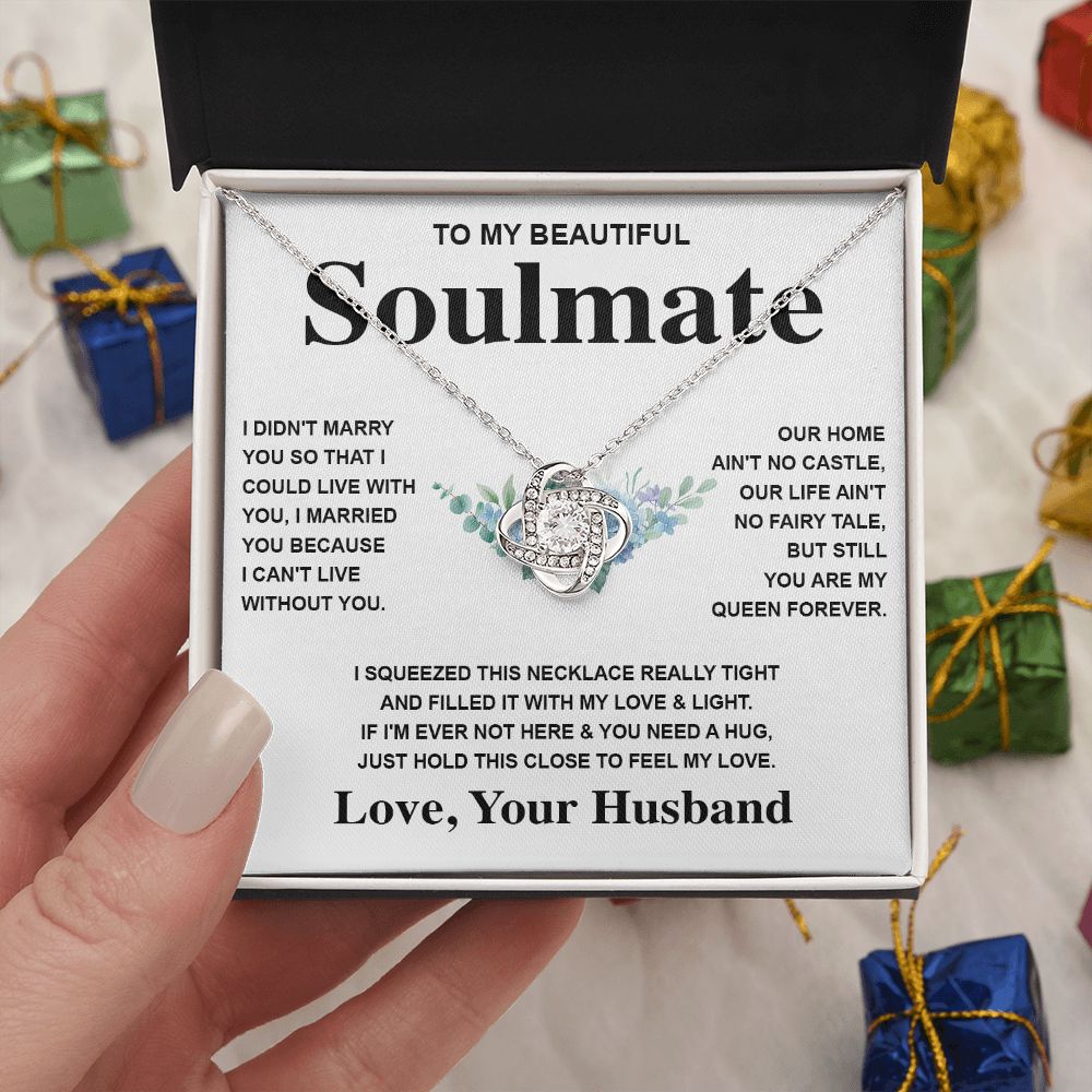 Soulmate Necklace Gift From Husband To My Badass Wife Pendant Valentines Day Anniversary Jewelry with Message Card and Gift Box. Gift for Wife. Necklace Gift Set for Wife Message Card and Necklace Gifts Box Gift Box Styles Love knot Thang