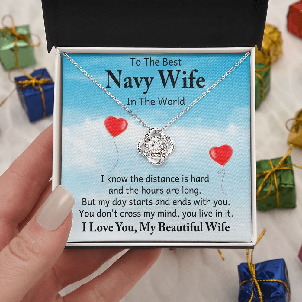 Couples Gifts, To My Navy Wife Necklace Gifts From Husband, Wedding Anniversary Jewelry For Wife From Husband, Wife Birthday From Husband, To My Soulmate Message Card and Gift Box styles On Birthday, Christmas, Anniversary  Love knot Thang