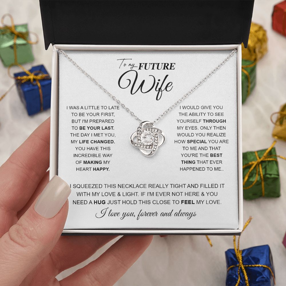 to My Future Wife Necklace Future Wife Gifts, Promise Necklace For Her, Fiance Gifts For Her, Wedding Birthday Gifts For Future Wife With Message Card Box LED, Soulmate Necklace For Women, To My Wife Necklace Love knot Thang