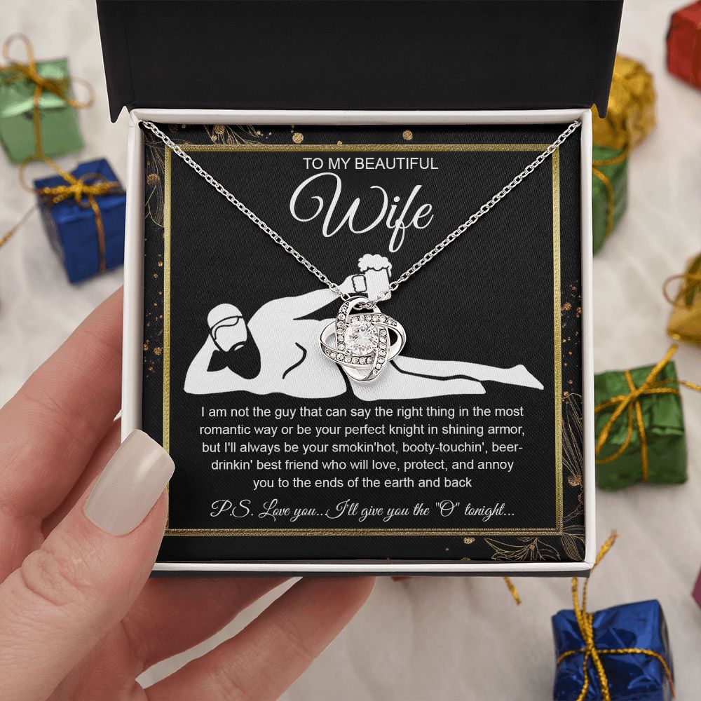 To My Beautiful Wife Necklace For Women, Funny Gifts For Girlfriend,Valentine Christmas Presents For Girlfriend, Best Birthday Meaningful Gift Ideas For Wife, Women Romantic Jewelry For Her Wedding Message Card and Gift Box Styles  Love knot Thang