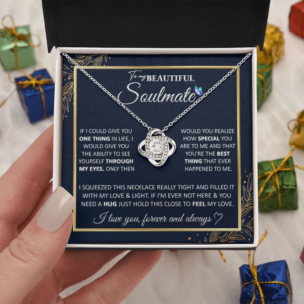 Couples Gifts, To My Dear Wife Necklace Gifts From Husband, Wedding For Wife From Husband, Wife Birthday From Husband, To My Beautiful Wife, Necklace Custom Name Message Card and Gift Box Styles on Birthday, Christmas, Wedding, Anniversary Love knot Thang