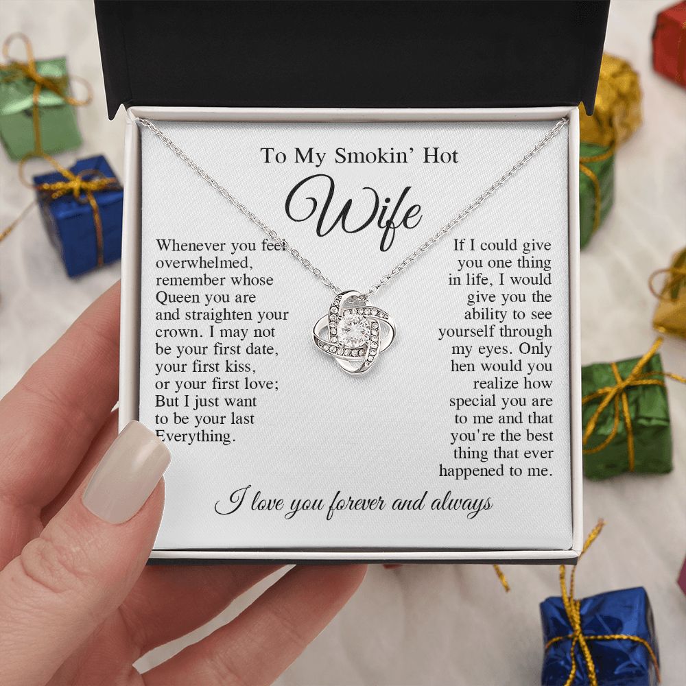 To My Beautiful Wife Necklace, Wedding Anniversary Jewelry for Women, Anniversary Gifts For Wife From Husband To My Wife Necklace Message Card and Necklace Gift Box Gift Box Styles on Birthday, Wedding, Anniversary, Valentine Love knot Thang