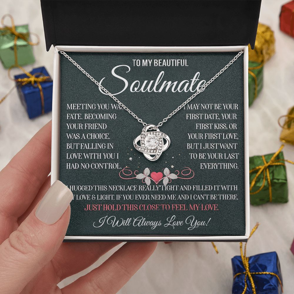 My Beautiful Soulmate Necklace Future Wife Gifts, Promise Necklace For Her, Fiance Gifts For Her, Valentine Gifts For Soulmate With Message Card Box LED, Soulmate Necklace For Women, To My Wife Necklace Love knot Thang