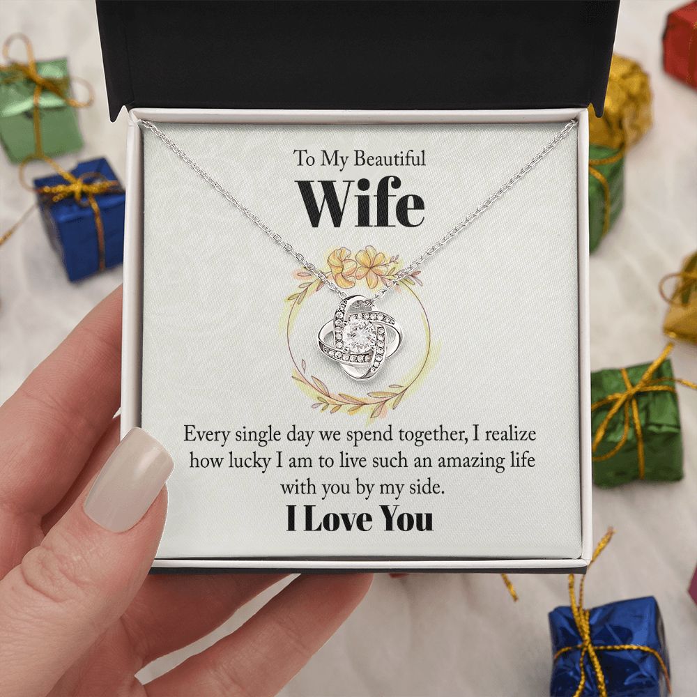 Wife Necklace Gifts From Husband, Wedding Anniversary Jewelry For Wife From Husband, Wife Birthday From Husband, Necklaces For Wife From Husband To My Wife Necklace, Necklace Message Card and Gift Box Styles on Birthday, Christmas, Anniversary  Love knot