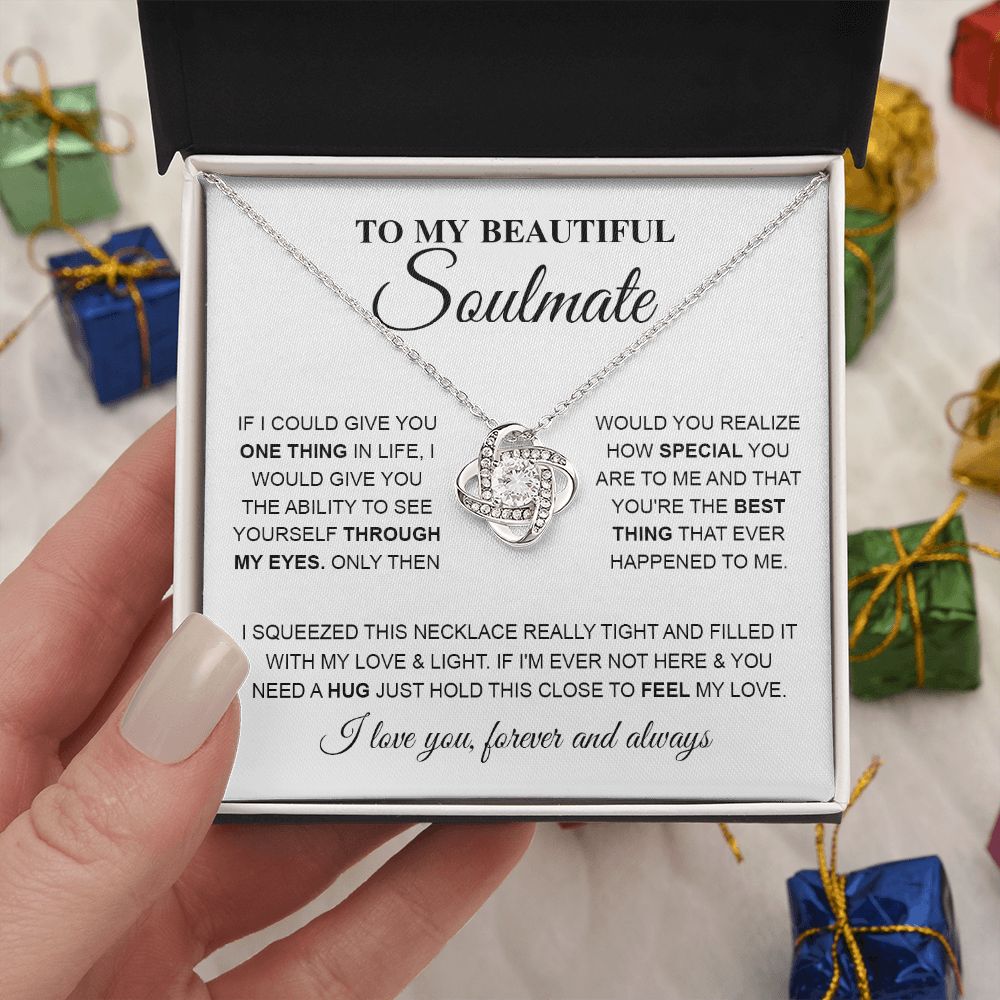 To My Beautiful Soulmate Necklace, Love knot Necklace for Girlfriend, Soulmate Jewelry, Soulmate Necklace, Future Wife Gift, Necklace for Wife from Husband, Necklace Message Card and Gift Box Styles on Birthday, Christmas, Wedding, Anniversary Love knot T