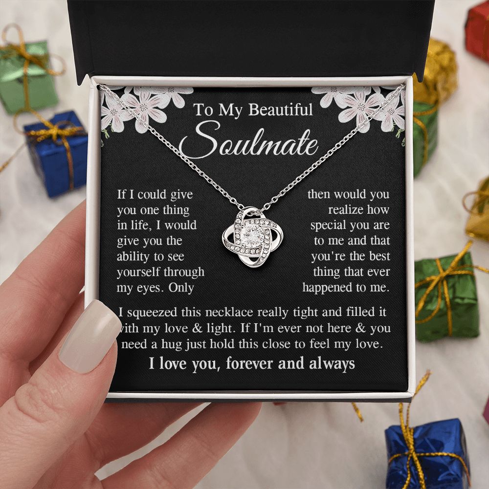Soulmate Necklace Gift for Her, Soulmate Jewelry, Necklace for Future Wife, Wedding Valentine Jewelry for Wife Necklace Gifts from Husband - Soulmate Gift Necklace with Message Card and Gift Box Love knot Thang