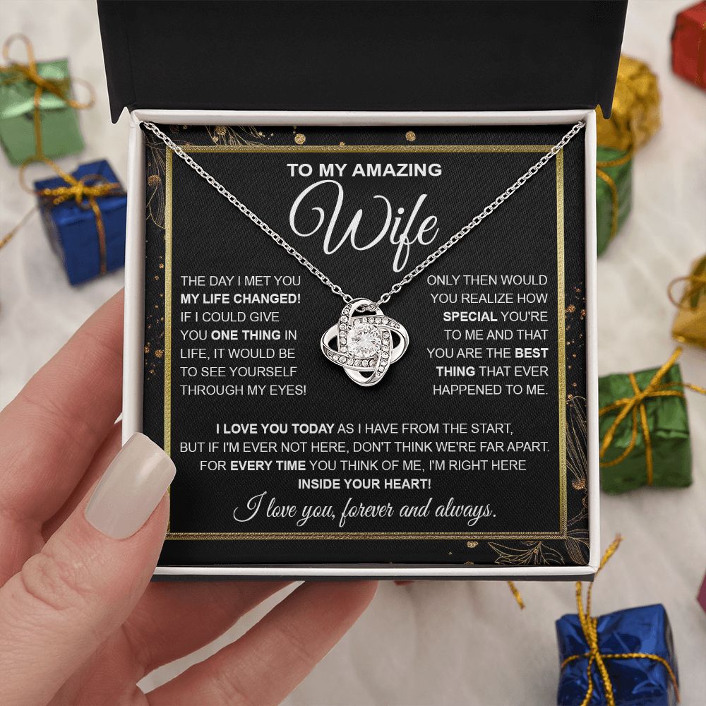 to My Wife Necklace, Soulmate Jewelry for Women, Wife Gifts from Husband, Birthday Necklace for Wife Soulmate Gifts Future Wife Necklace Message Card and Gift Box Styles on Birthday, Wedding, Anniversary, Valentine Love knot Thang