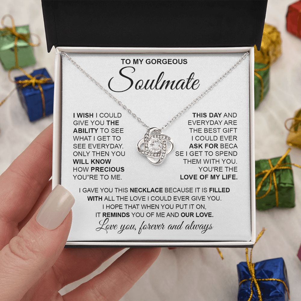 to My Soulmate Necklace from Husband, Necklaces for Wife from Husband, to My Soulmate Necklace for Women, Soulmate Jewelry for Wife Anniversary Jewelry Gifts for Wife Birthday Gifts from Husband Love knot Thang
