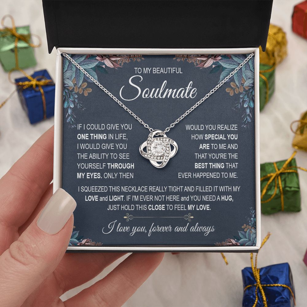 To My Soulmate Necklace Women, Necklaces For Wife from Husband, Soulmate Necklace to My Future Wife, Necklace For Soulmate with Message Card and Necklace Gift Box Gift Box Styles on Birthday, Christmas, Wedding, Anniversary Love knot Thang