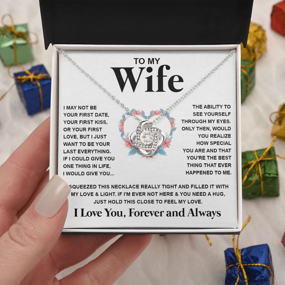 Couples Gifts Necklace To My Wife Necklace Valentine Christmas Jewelry Romantic Gifts For My Wife Pendant Jewelry with Message Card and Box Necklaces for Women Valentines Day Happy Anniversary Wedding Present Love knot Thang