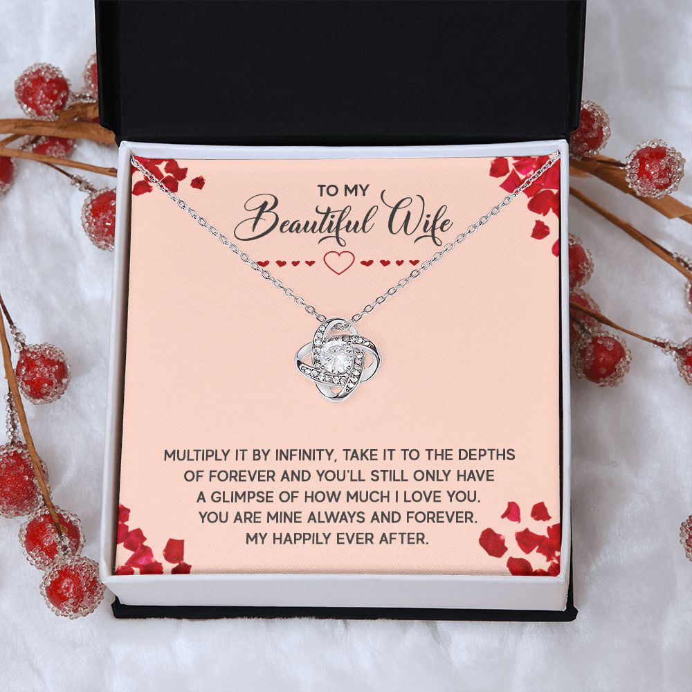 Couples Gifts, To My Beautiful Wife Necklace Gifts From Husband, Wedding Anniversary Jewelry For Wife From Husband, Wife Birthday From Husband, To My Soulmate Message Card and Gift Box styles On Birthday, Christmas, Anniversary  Love knot Thang
