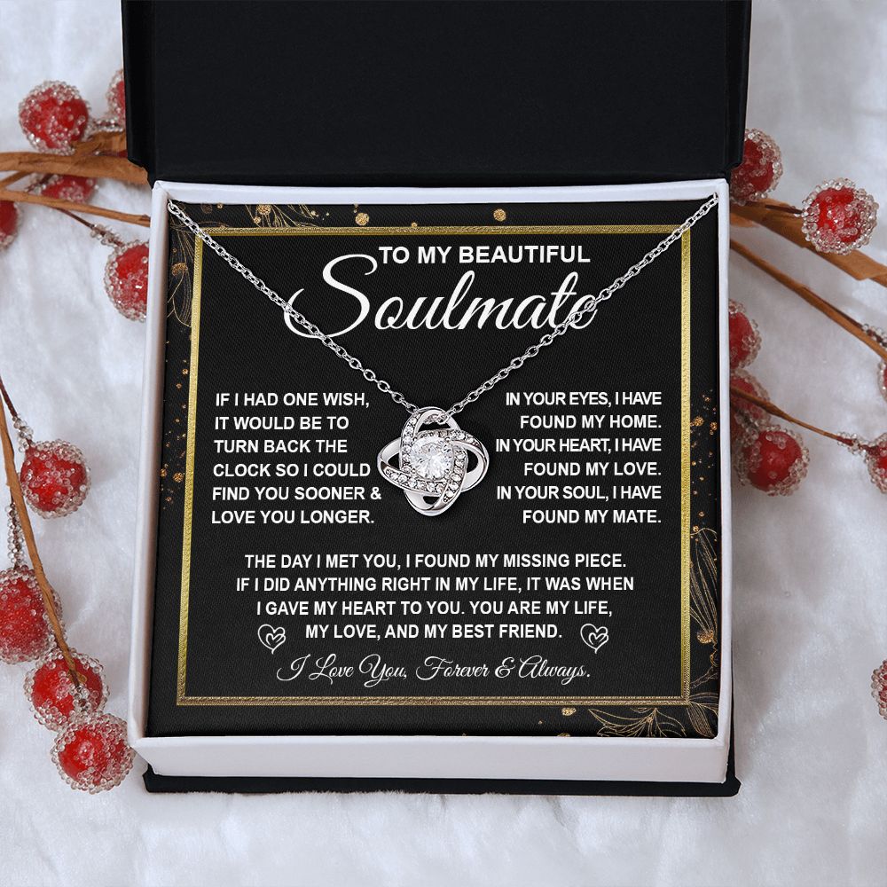 To My Beautiful Soulmate Necklace Gift for Her, Soulmate for Wife Valentine Gifts from Husband, Wedding Jewelry for Women, Soulmate Gifts, Message Card and Necklace Gifts Box Gift Box Styles on Birthday, Wedding, Anniversary, Valentine Love knot Thang
