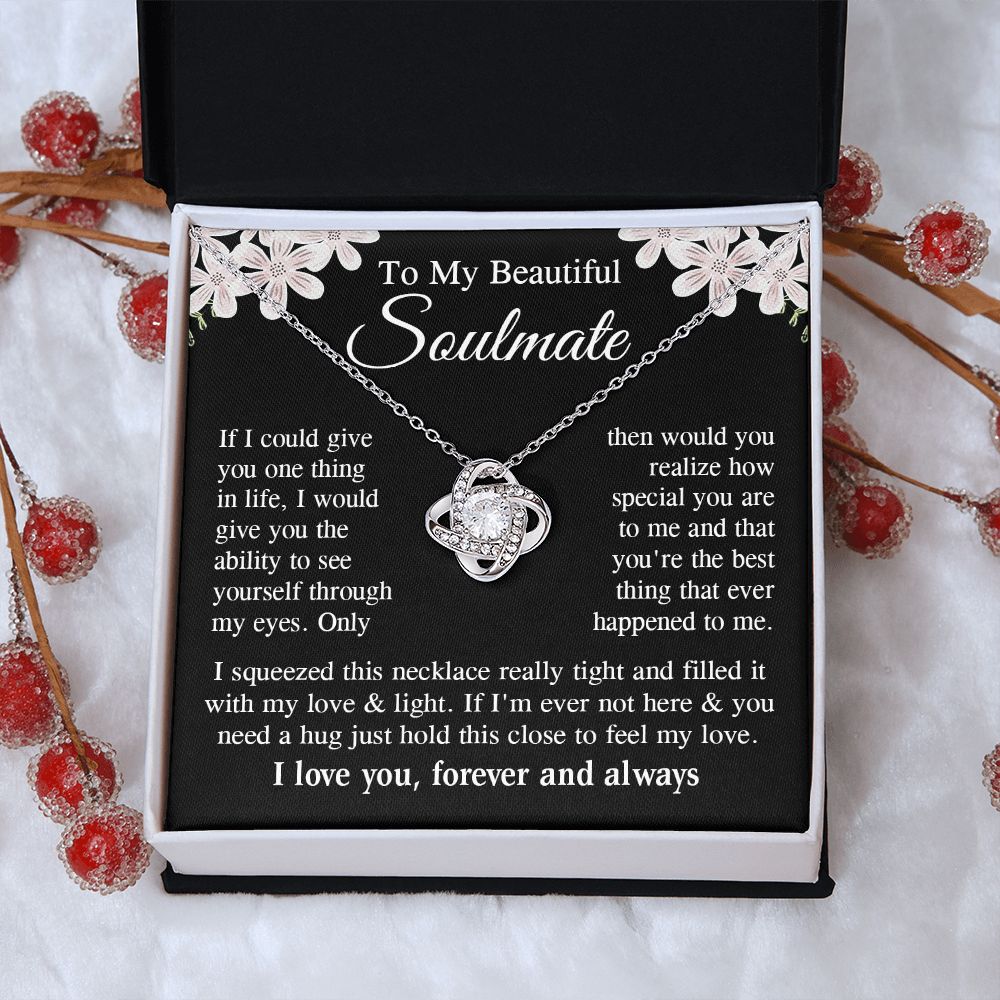 Soulmate Necklace Gift for Her, Soulmate Jewelry, Necklace for Future Wife, Wedding Valentine Jewelry for Wife Necklace Gifts from Husband - Soulmate Gift Necklace with Message Card and Gift Box Love knot Thang