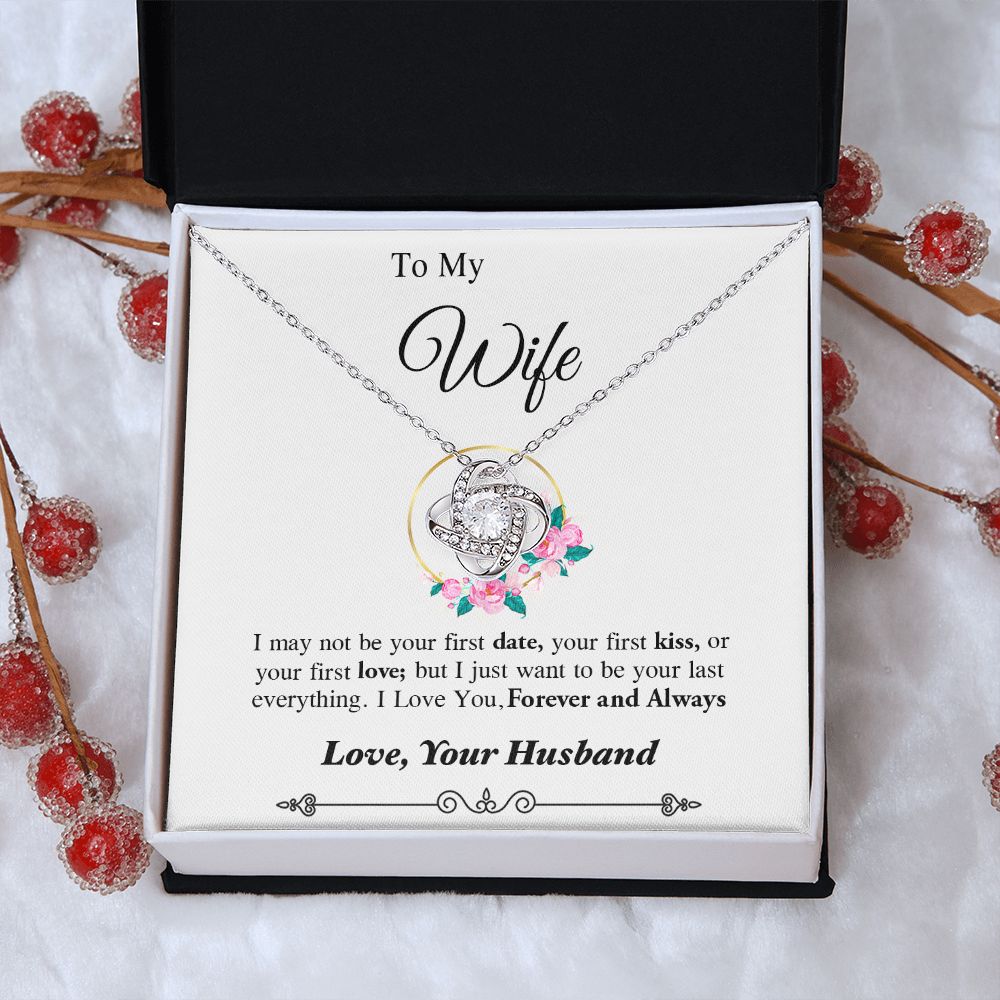Couples Gifts, To My Dear Wife Necklace Gifts From Husband, Wedding Anniversary Jewelry For Wife From Husband, Necklace Customer Name Message Card and Gift Box styles On Birthday, Christmas, Anniversary Love knot Thang