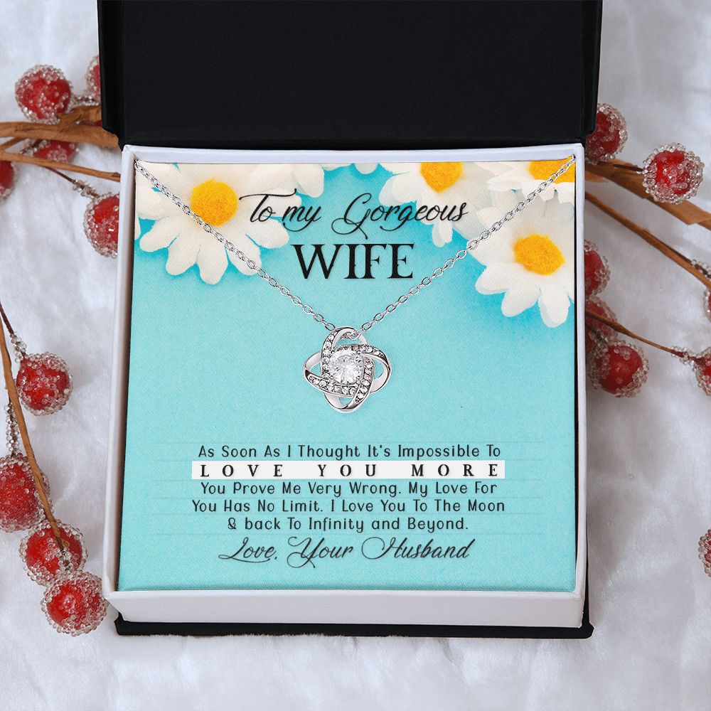 To My Gorgeous Wife Every Passing Second Gift Wife From Husband, Jewelry For Women, Jewelry For Wife, Love Knot Meaningful Necklace Message Card and Gift Box Styles on Birthday, Christmas, Anniversary Love knot Thang