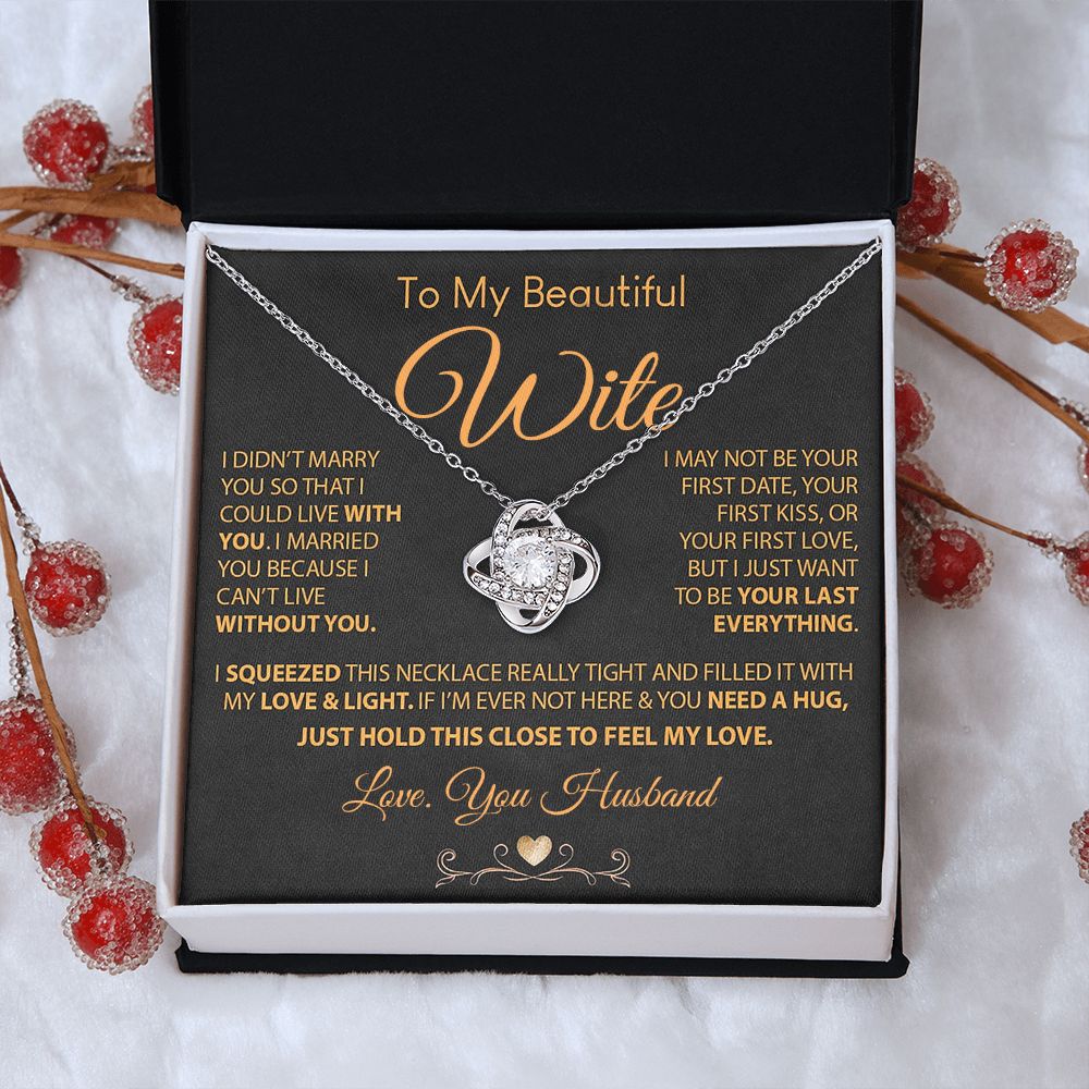 My Beautiful Soulmate Necklace Future Wife Gifts, Promise Necklace For Her, Fiance Gifts For Her, Valentine Gifts For Future Wife With Message Card Box LED, Soulmate Necklace For Women, To My Wife Necklace Love knot Thang