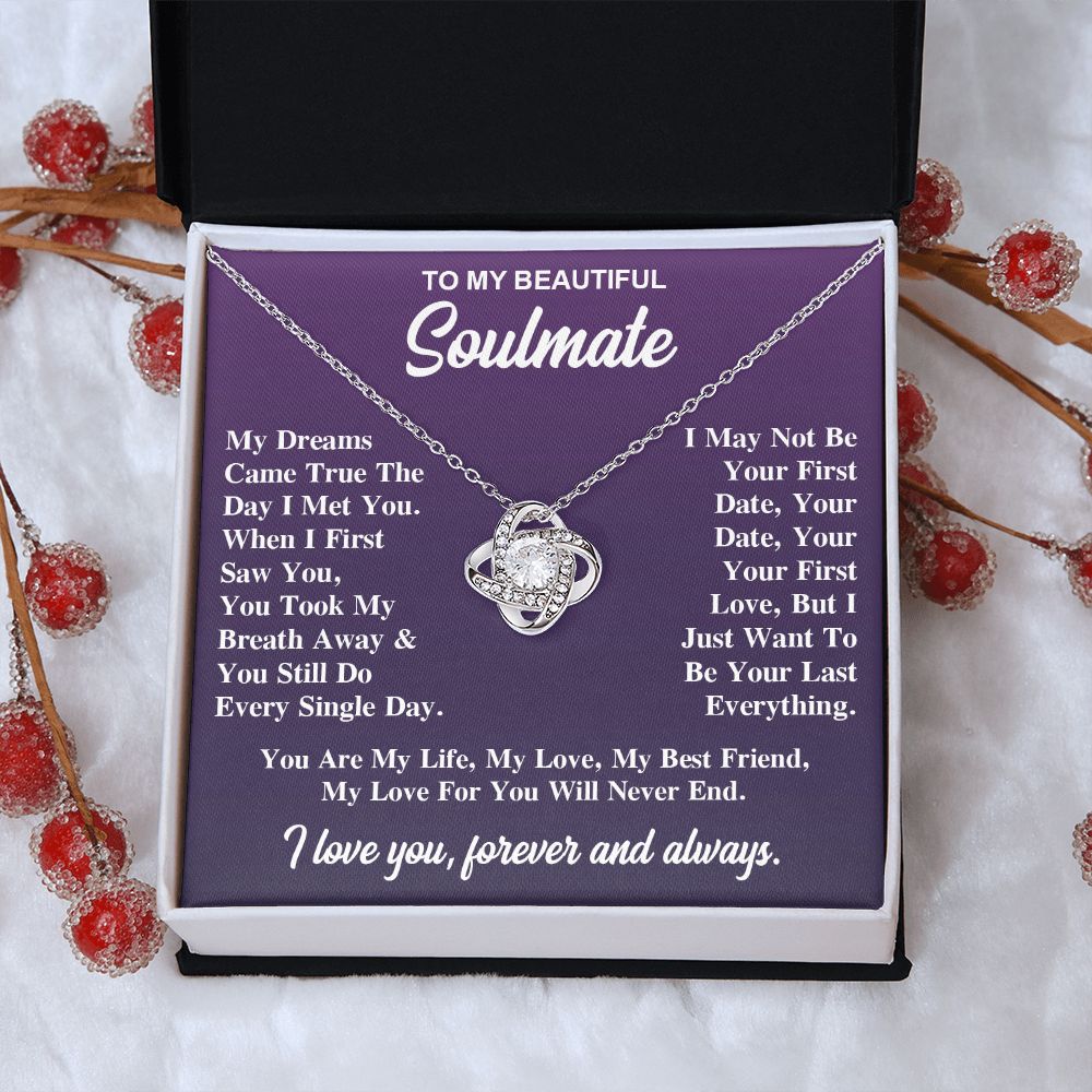 To My Soulmate Necklace Gift for Her, Soulmate Jewelry, Necklaces for Wife from Husband, Valentine To My Wife Necklace, Soulmate Gifts, Necklace Message Card and Gift Box Styles on Birthday, Wedding, Anniversary, Valentine Love knot Thang